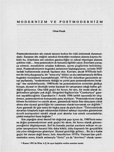 modernizm ve postmodernizm pdf